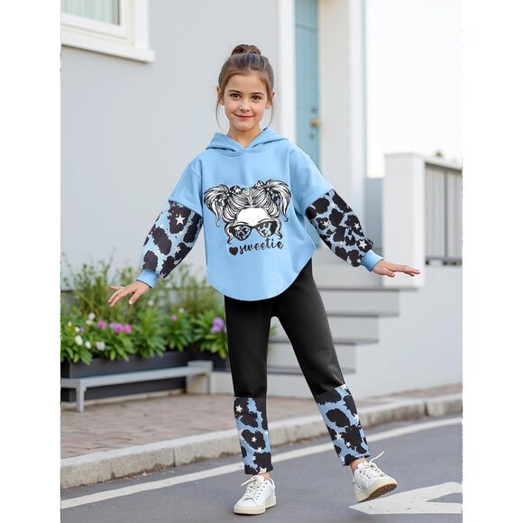 Girls Fall Outfits Sweetie-girl Hoodie Top and Camouflage Legging Pants 2PCS Gir - Picture 3 of 6